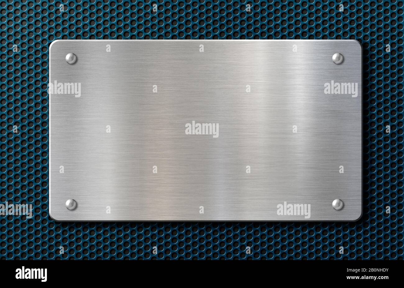 plaque ou plaque métallique avec rivets sur fond bleu Banque D'Images