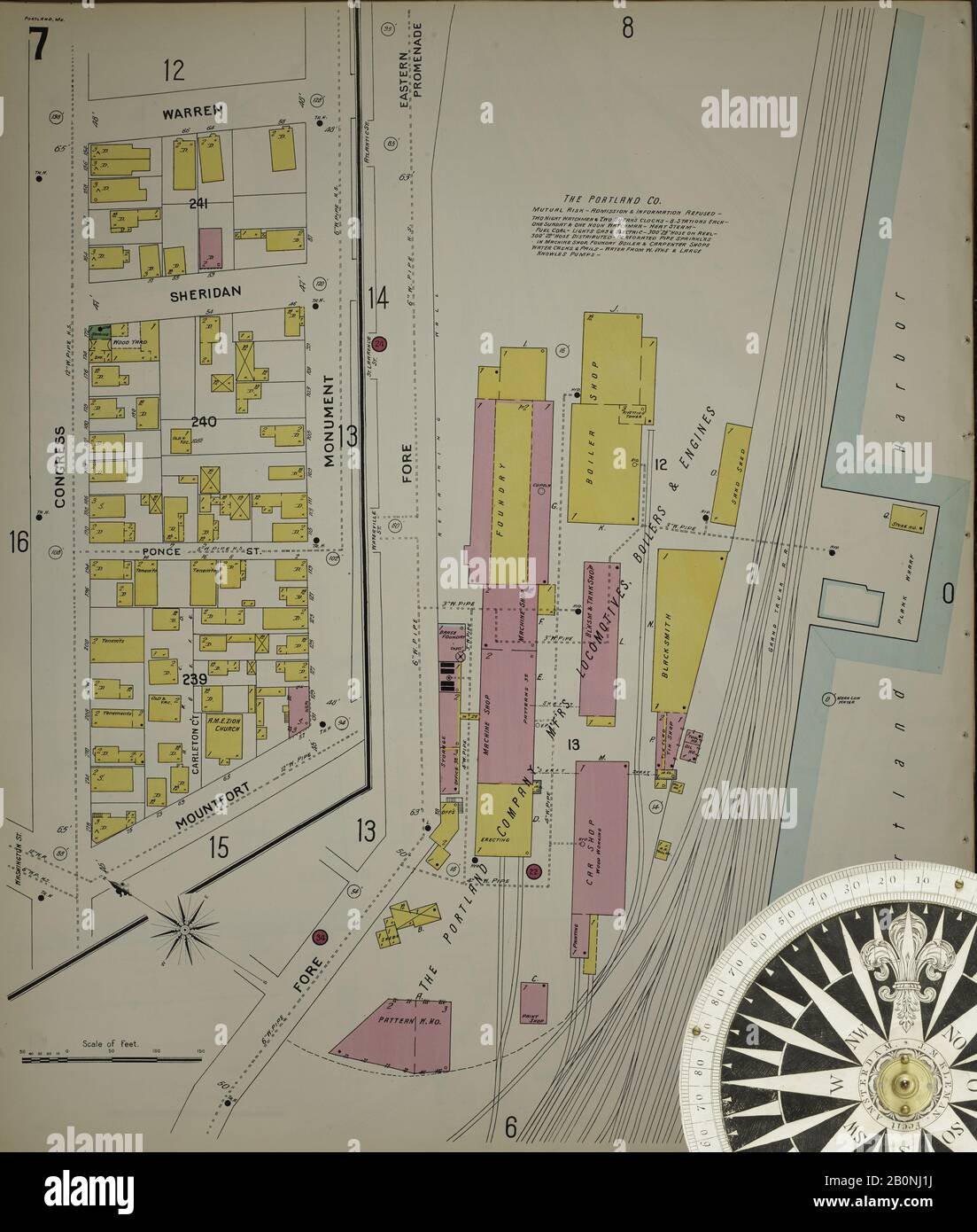 Image 8 De La Carte D'Assurance-Incendie Sanborn De Portland, Comté De Cumberland, Maine. 1896. 73 feuille(s). 4 feuilles de squelette. Direction, Amérique, plan de rue avec un compas du XIXe siècle Banque D'Images
