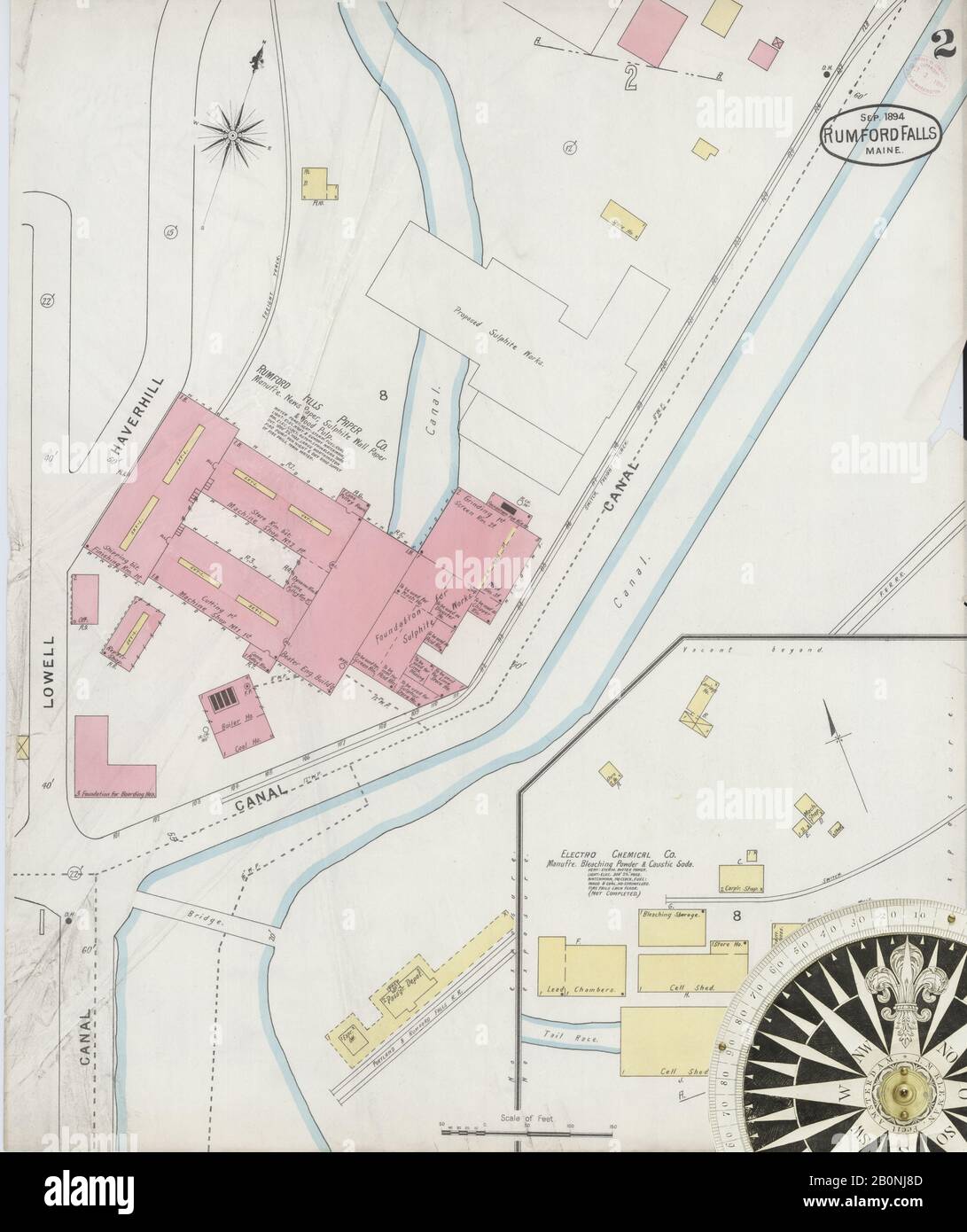 Image 2 De La Carte D'Assurance-Incendie Sanborn De Rumford Falls, Comté D'Oxford, Maine. Sept. 1894. 2 feuille(s), Amérique, plan de rue avec un compas du dix-neuvième siècle Banque D'Images