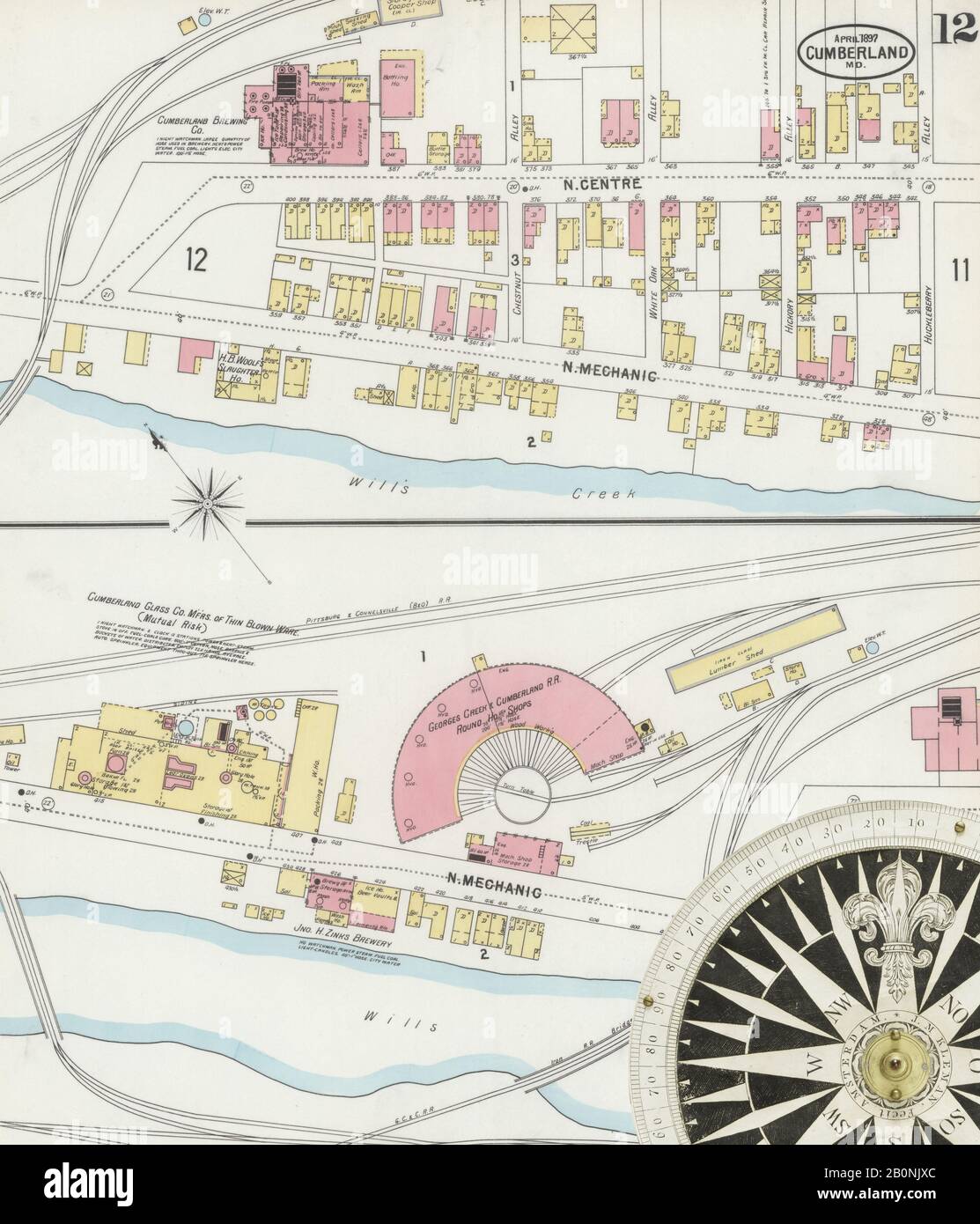 Image 12 De La Carte D'Assurance-Incendie Sanborn De Cumberland, Comté D'Allegany, Maryland. Avril 1897. 22 feuille(s), Amérique, plan de rue avec compas du XIXe siècle Banque D'Images