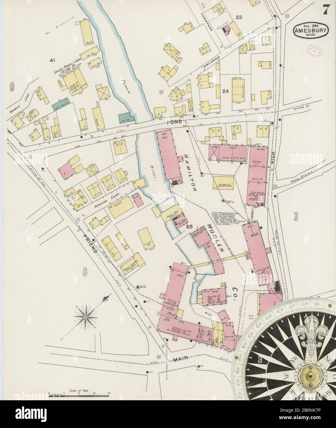 Image 7 De La Carte D'Assurance-Incendie Sanborn D'Amesbury, Comté D'Essex, Massachusetts. Août 1894. 12 feuille(s), Amérique, plan de rue avec compas du XIXe siècle Banque D'Images