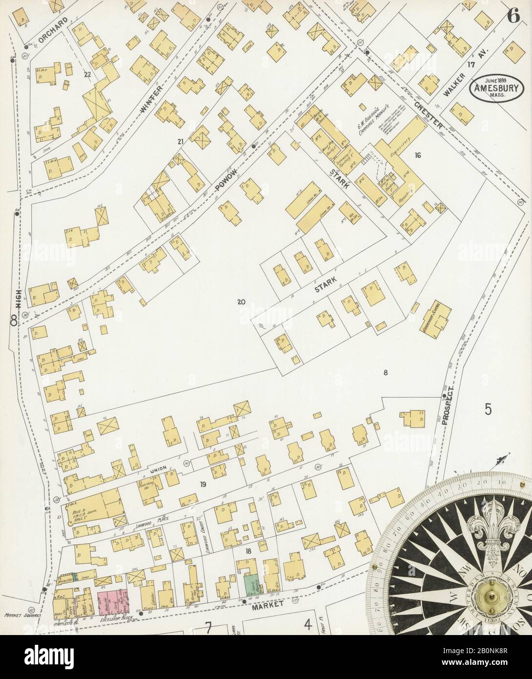 Image 6 De La Carte D'Assurance-Incendie Sanborn D'Amesbury, Comté D'Essex, Massachusetts. Juin 1899. 14 feuille(s), Amérique, plan de rue avec compas du XIXe siècle Banque D'Images