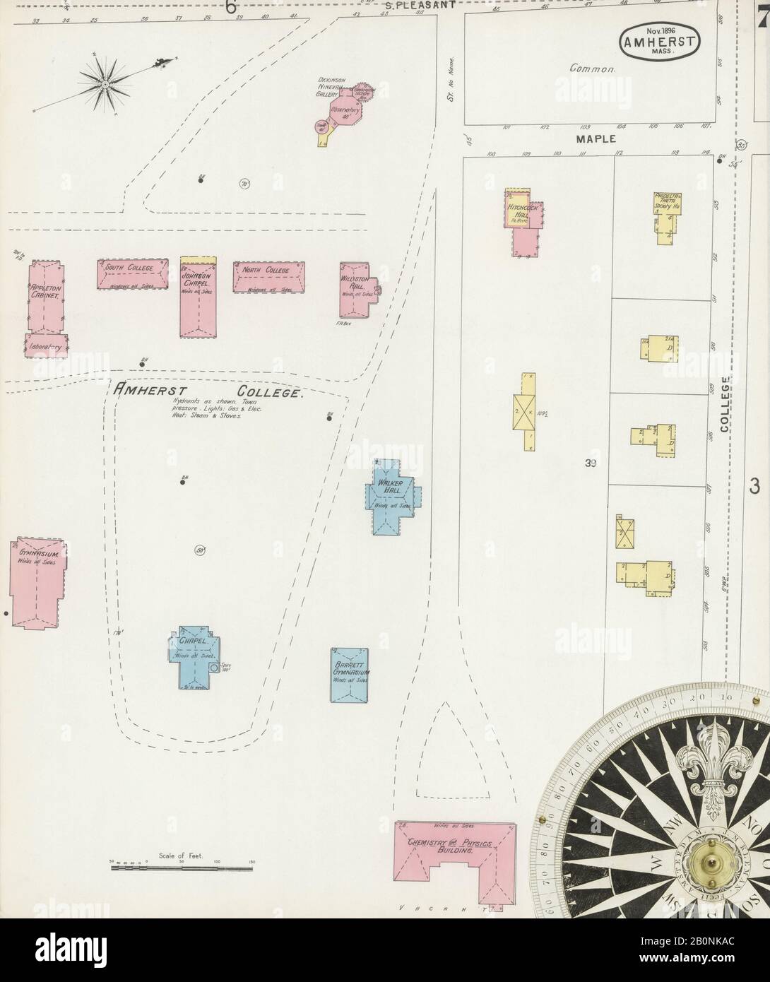 Image 7 De La Carte D'Assurance-Incendie Sanborn D'Amherst, Comté De Hampshire, Massachusetts. Novembre 1896. 7 feuille(s), Amérique, plan de rue avec un compas du XIXe siècle Banque D'Images