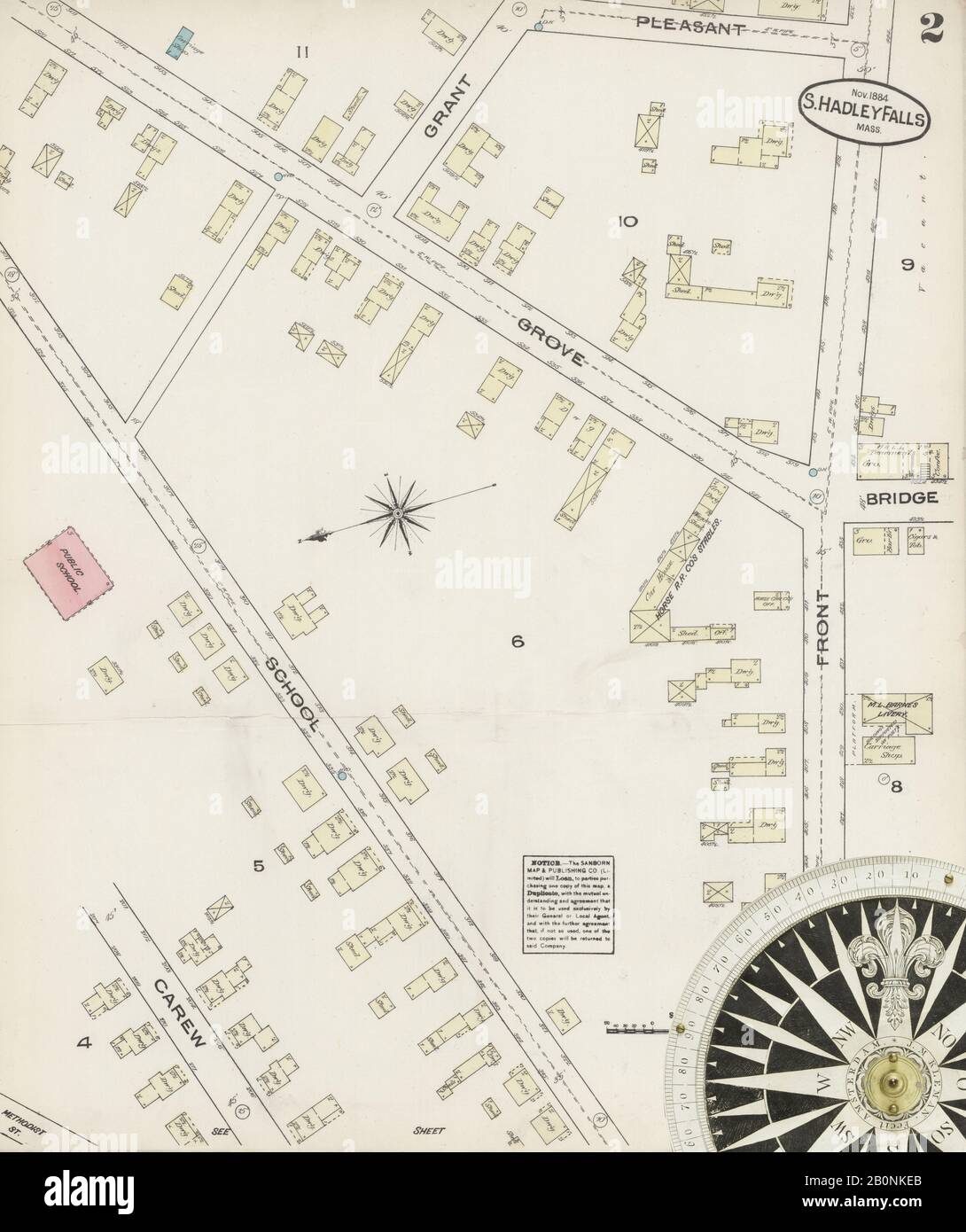 Image 2 De La Carte D'Assurance-Incendie Sanborn De South Hadley Falls, Comté De Hampshire, Massachusetts. Novembre 1884. 2 feuille(s), Amérique, plan de rue avec un compas du dix-neuvième siècle Banque D'Images