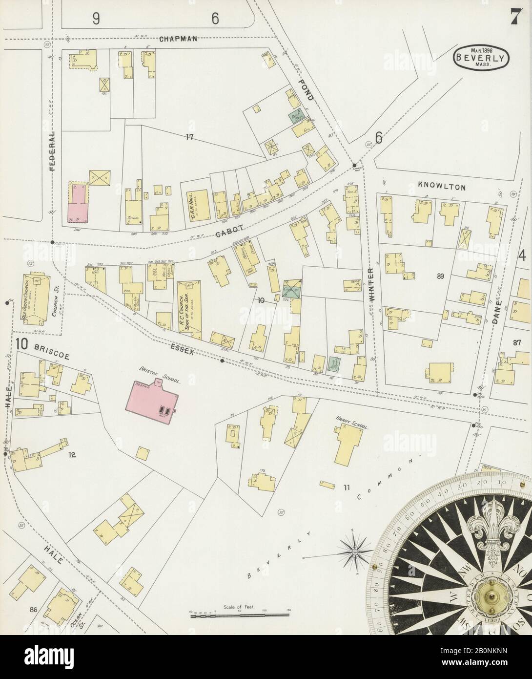 Image 7 De La Carte D'Assurance-Incendie Sanborn De Beverly, Comté D'Essex, Massachusetts. Mars 1896. 19 feuille(s), Amérique, plan de rue avec compas du XIXe siècle Banque D'Images