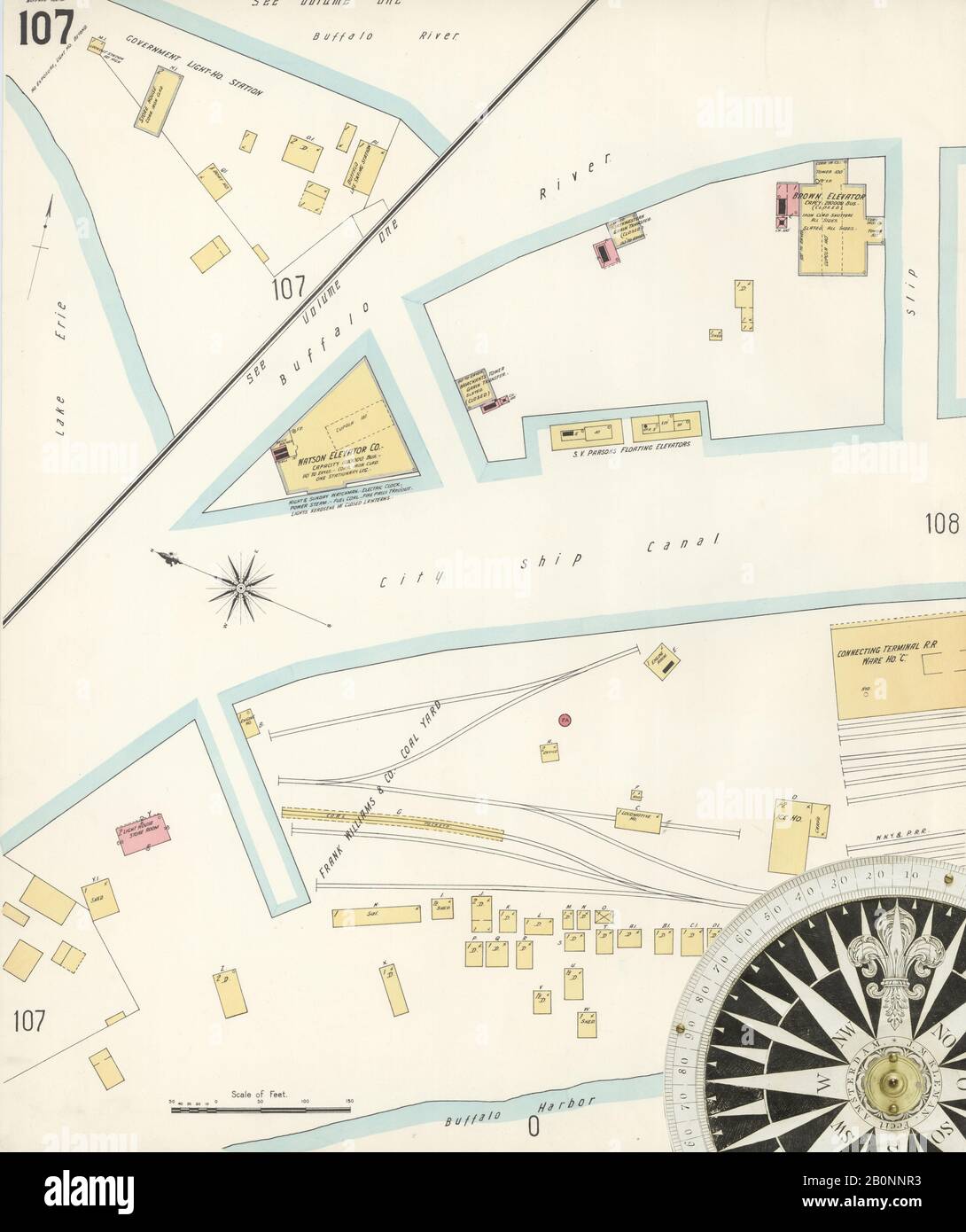 Image 2 De La Carte D'Assurance-Incendie Sanborn De Buffalo, Comté D'Erie, New York. 1899-1900 Vol. 2, 1899. 109 feuille(s). Carte clé à éditer. Direction, Amérique, plan de rue avec un compas du XIXe siècle Banque D'Images