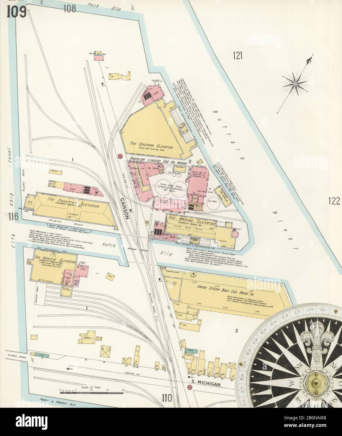 Image 4 De La Carte D'Assurance-Incendie Sanborn De Buffalo, Comté D'Erie, New York. 1899-1900 Vol. 2, 1899. 109 feuille(s). Carte clé à éditer. Direction, Amérique, plan de rue avec un compas du XIXe siècle Banque D'Images