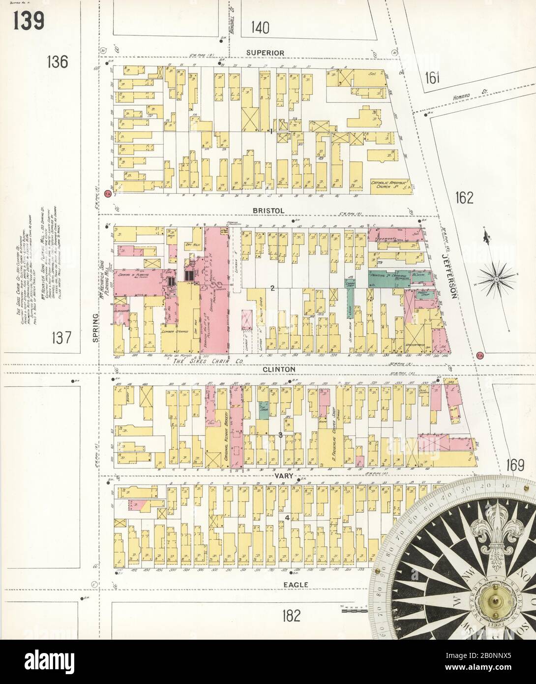 Image 34 De La Carte D'Assurance-Incendie Sanborn De Buffalo, Comté D'Erie, New York. 1899-1900 Vol. 2, 1899. 109 feuille(s). Carte clé à éditer. Direction, Amérique, plan de rue avec un compas du XIXe siècle Banque D'Images