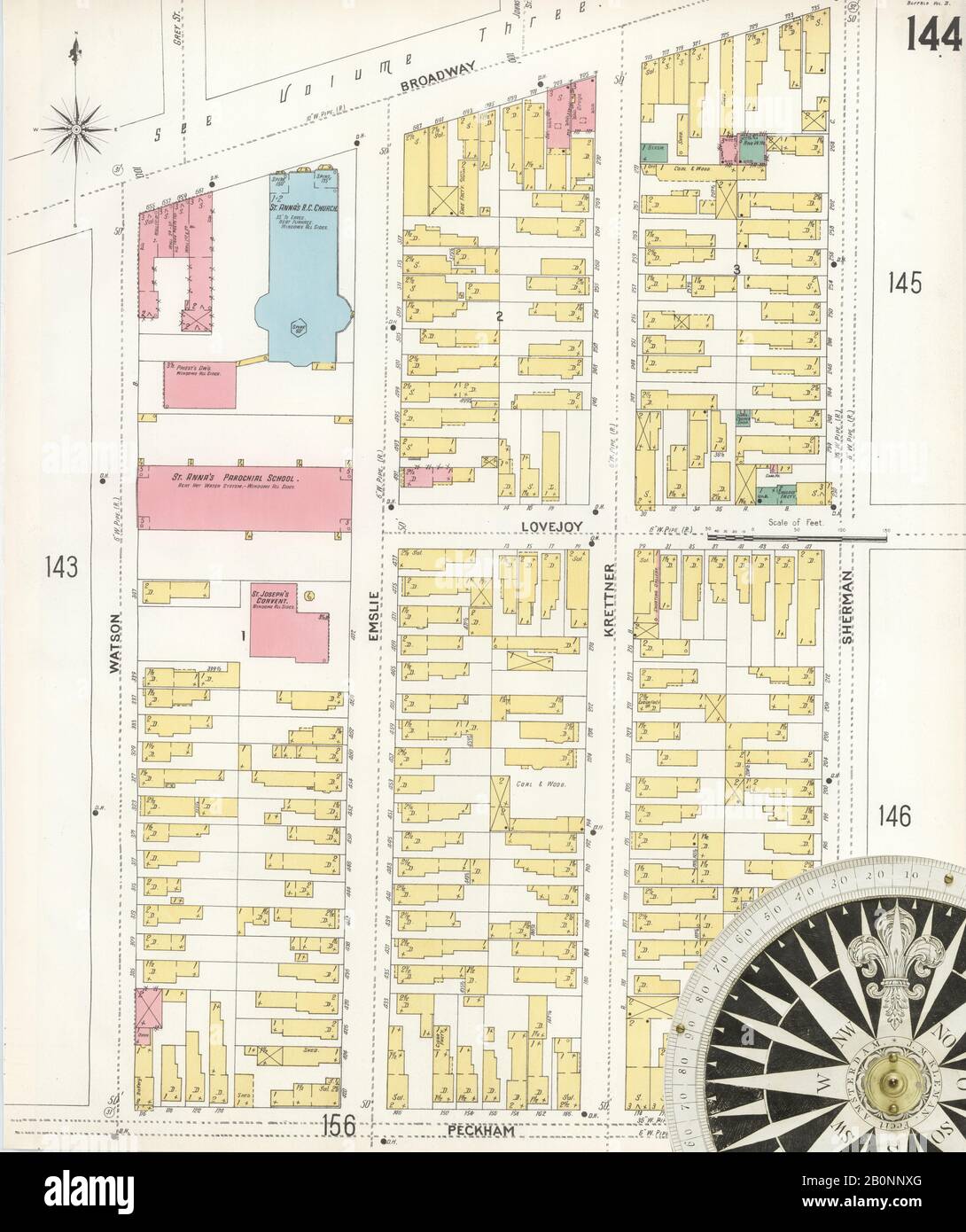 Image 39 De La Carte D'Assurance-Incendie Sanborn De Buffalo, Comté D'Erie, New York. 1899-1900 Vol. 2, 1899. 109 feuille(s). Carte clé à éditer. Direction, Amérique, plan de rue avec un compas du XIXe siècle Banque D'Images