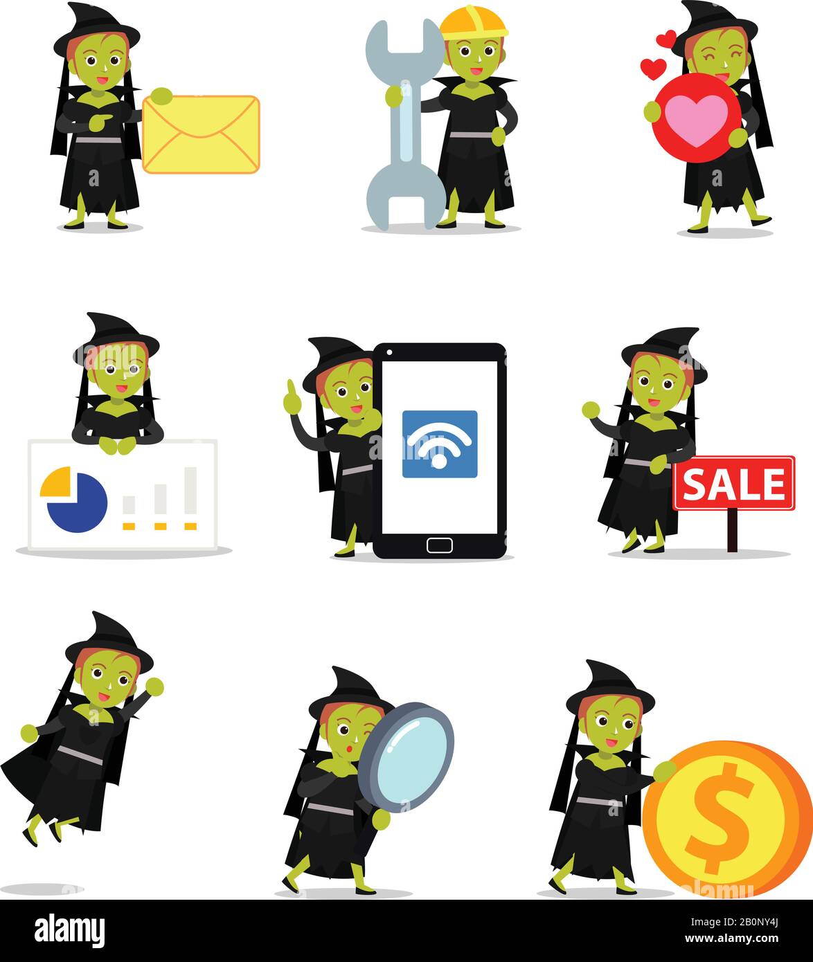 Définir le caractère de la femme comme sorcière méchante sur le nouveau film thriller. Illustration de Vecteur