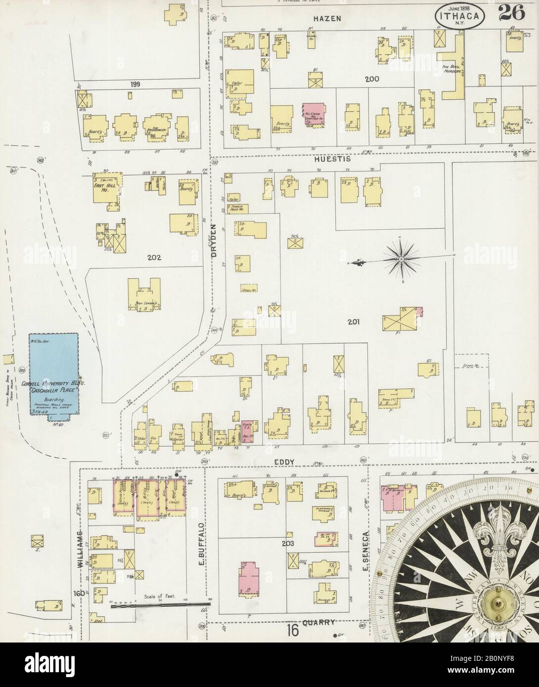 Image 26 De La Carte D'Assurance-Incendie Sanborn D'Ithaca, Comté De Tompkins, New York. Juin 1898. 31 feuille(s), Amérique, plan de rue avec compas du XIXe siècle Banque D'Images