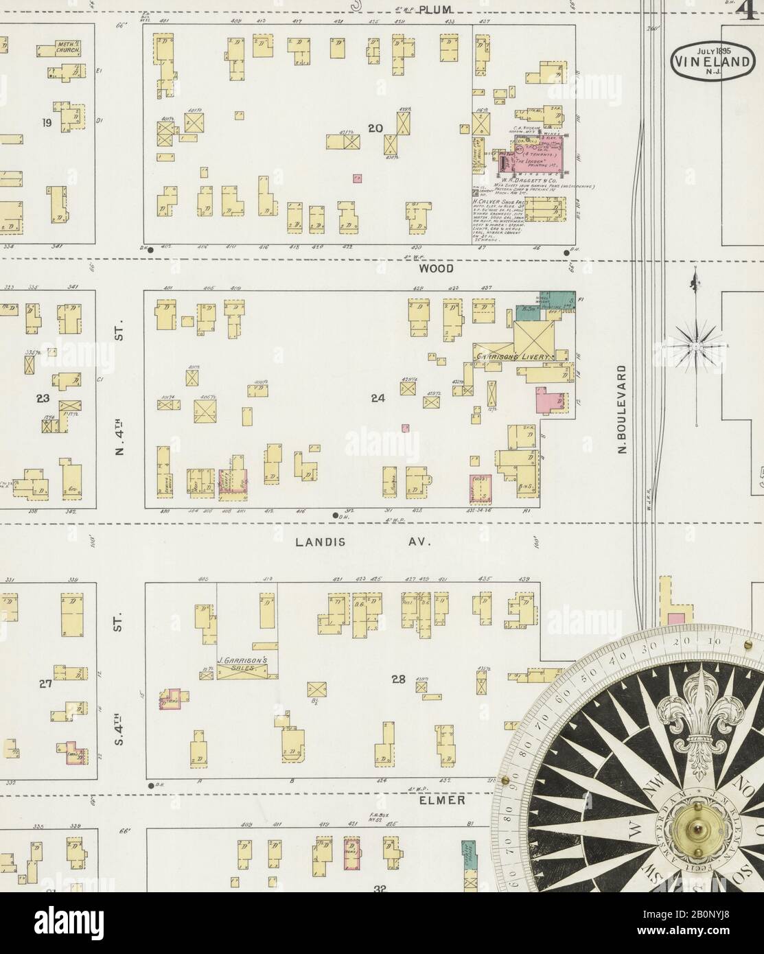 Image 4 De La Carte D'Assurance-Incendie Sanborn De Vineland, Comté De Cumberland, New Jersey. Juil 1895. 8 feuille(s), Amérique, plan de rue avec un compas du dix-neuvième siècle Banque D'Images