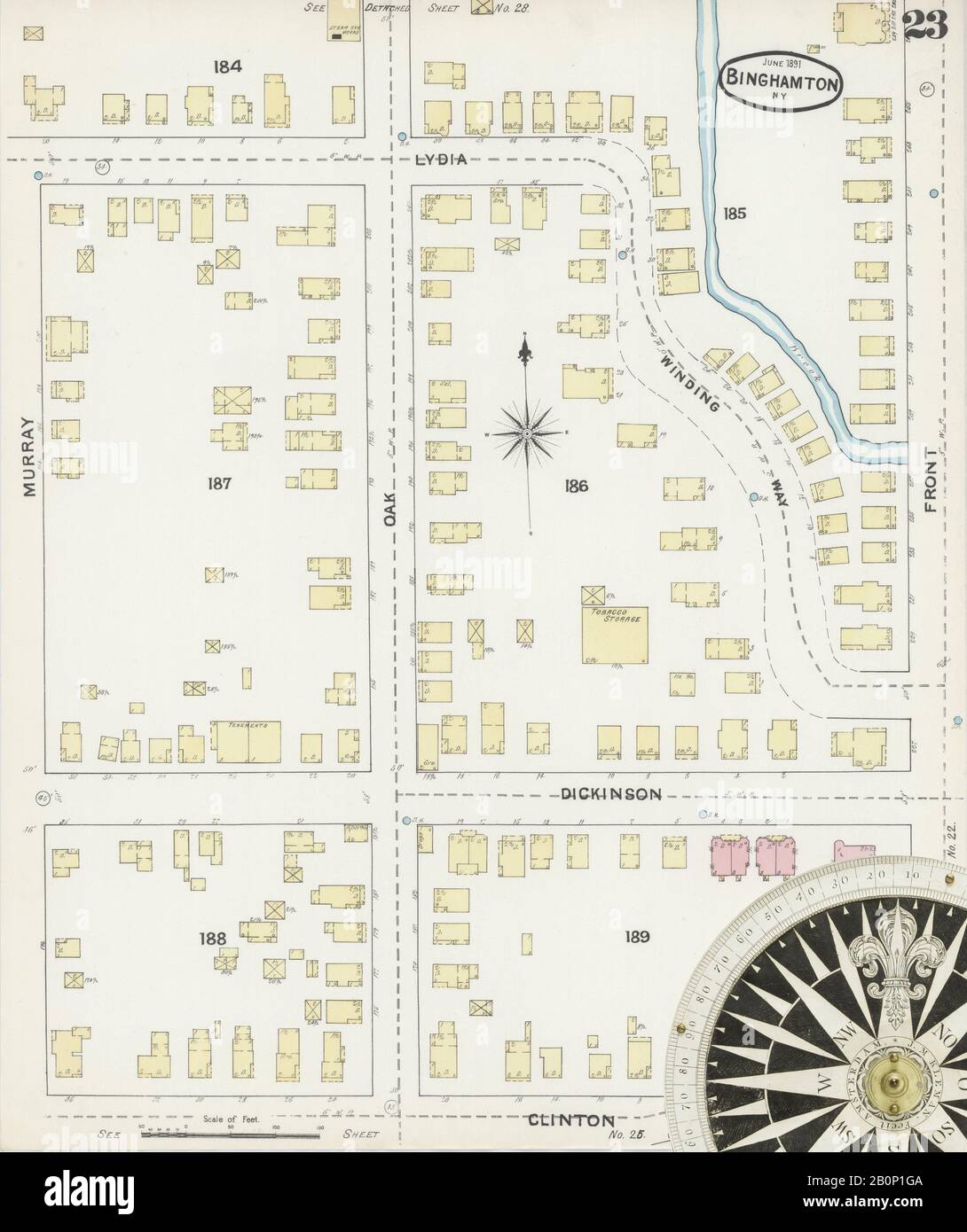 Image 23 De La Carte D'Assurance-Incendie Sanborn De Binghamton, Comté De Broome, New York. Juin 1891. 32 feuille(s), Amérique, plan de rue avec compas du dix-neuvième siècle Banque D'Images