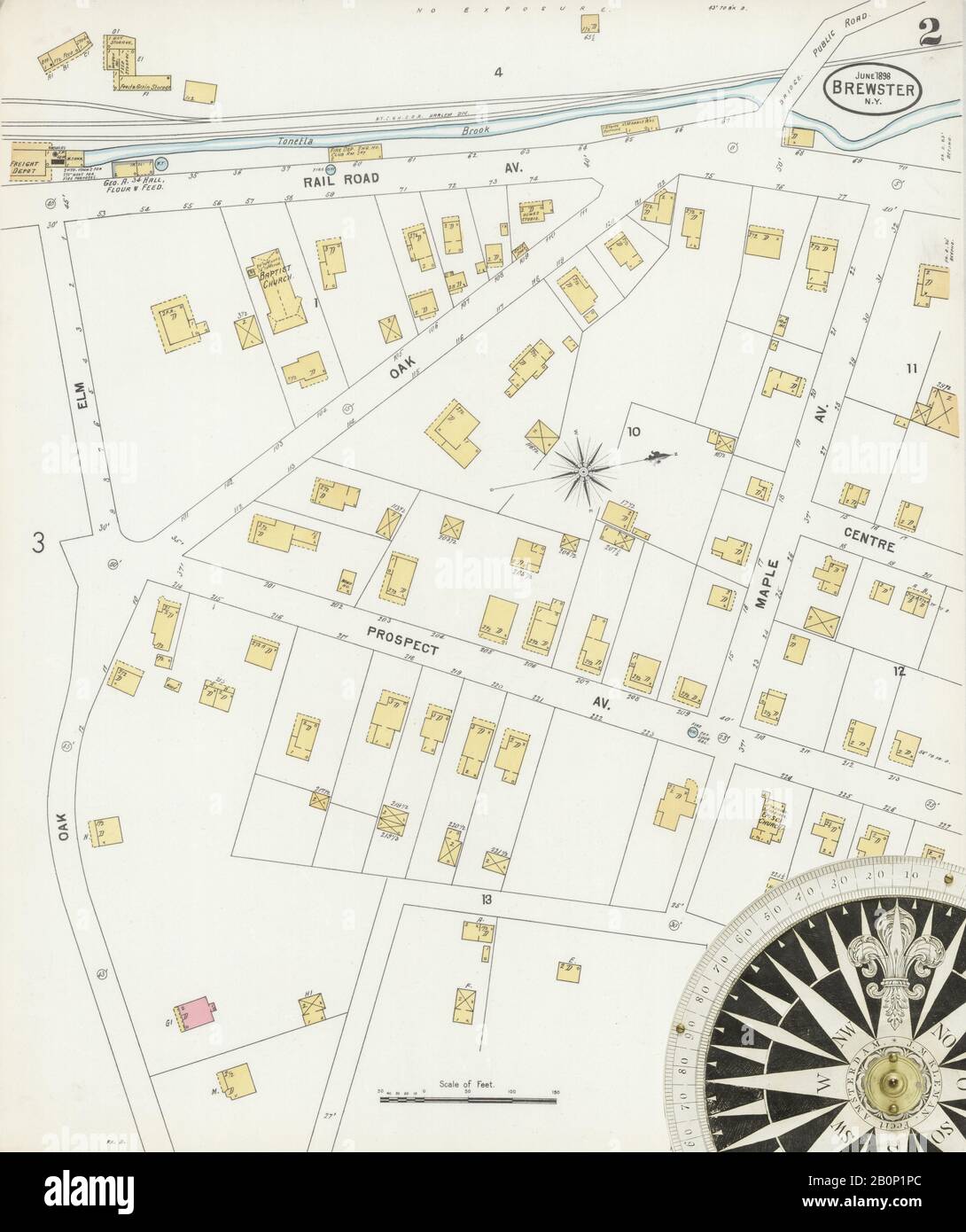 Image 2 De La Carte D'Assurance-Incendie Sanborn De Brewster, Comté De Putnam, New York. Juin 1898. 3 feuille(s), Amérique, plan de rue avec un compas du dix-neuvième siècle Banque D'Images Image 2 De La Carte D'Assurance-Incendie Sanborn De Brewster, Comté De Putnam, New York. Juin 1898. 3 feuille(s), Amérique, plan de rue avec un compas du dix-neuvième siècle Banque D'Images