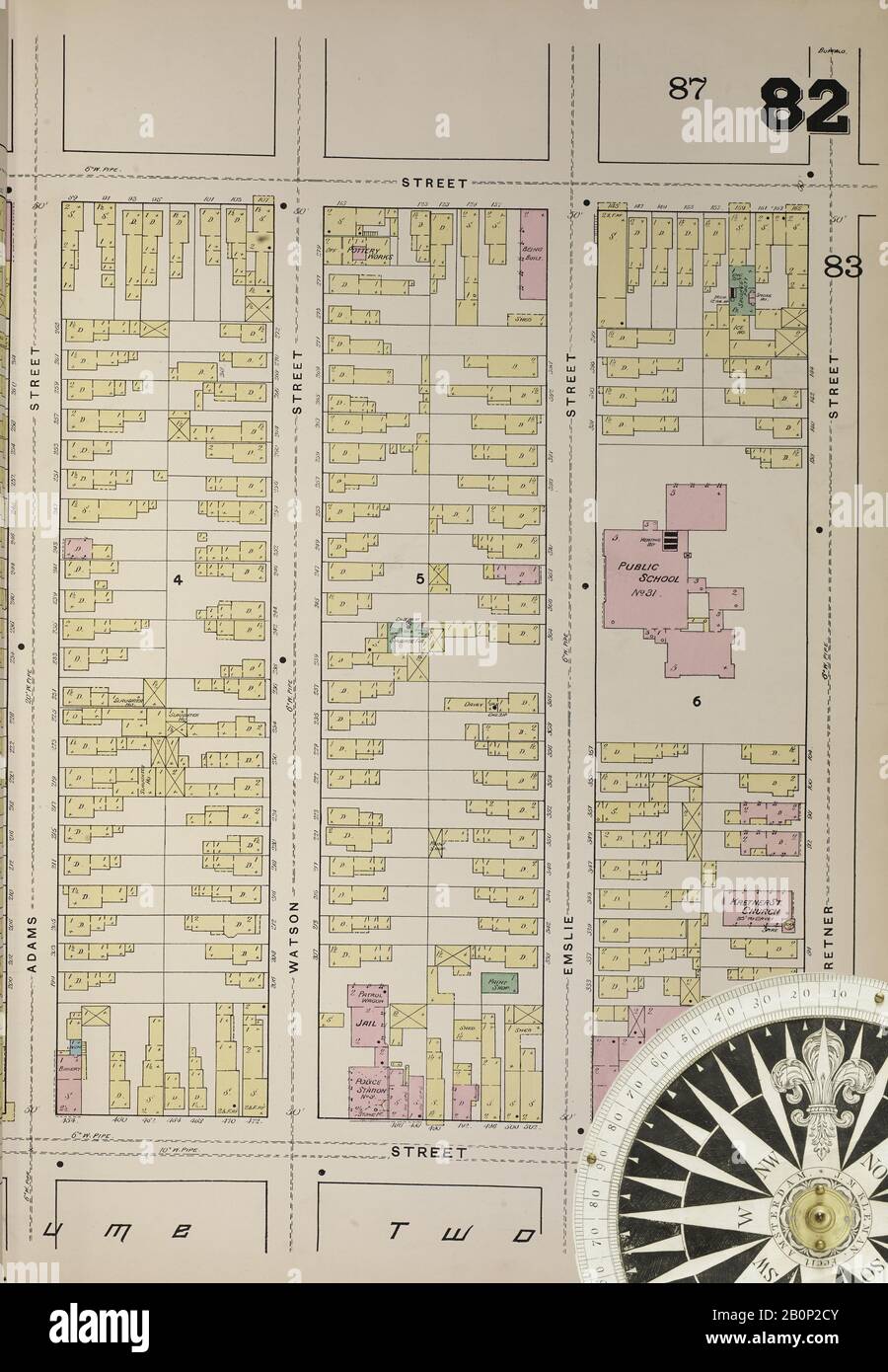 Image 10 De La Carte D'Assurance-Incendie Sanborn De Buffalo, Comté D'Erie, New York. 1889-1893 Vol. 3, 1889. 97 feuille(s). Plaques à double pression numérotées 79-125. Direction, Amérique, plan de rue avec un compas du XIXe siècle Banque D'Images