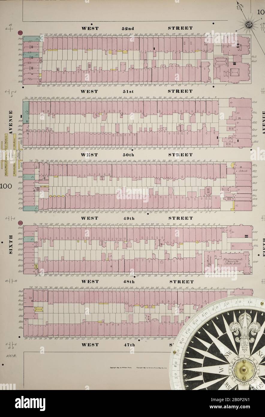 Image 38 De La Carte D'Assurance-Incendie Sanborn De New York, Bronx, Manhattan, New York. 1890 - 1902 Vol. 4, 1890. 40 feuilles. Carte clé à éditer. Plaques à double pression numérotées 67-84. Direction, Amérique, plan de rue avec un compas du XIXe siècle Banque D'Images