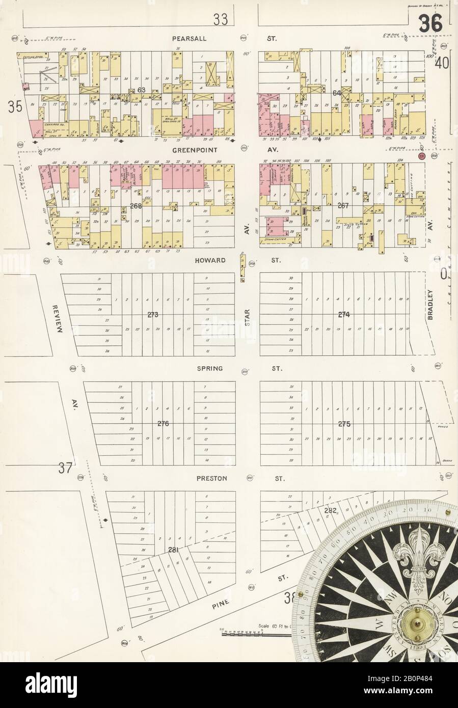 Image 37 De La Carte D'Assurance-Incendie Sanborn De Queens, Comté De Queens, New York. 1898-1903 : Vol. 1, 1898. 98 feuille(s). Direction, Amérique, plan de rue avec un compas du XIXe siècle Banque D'Images