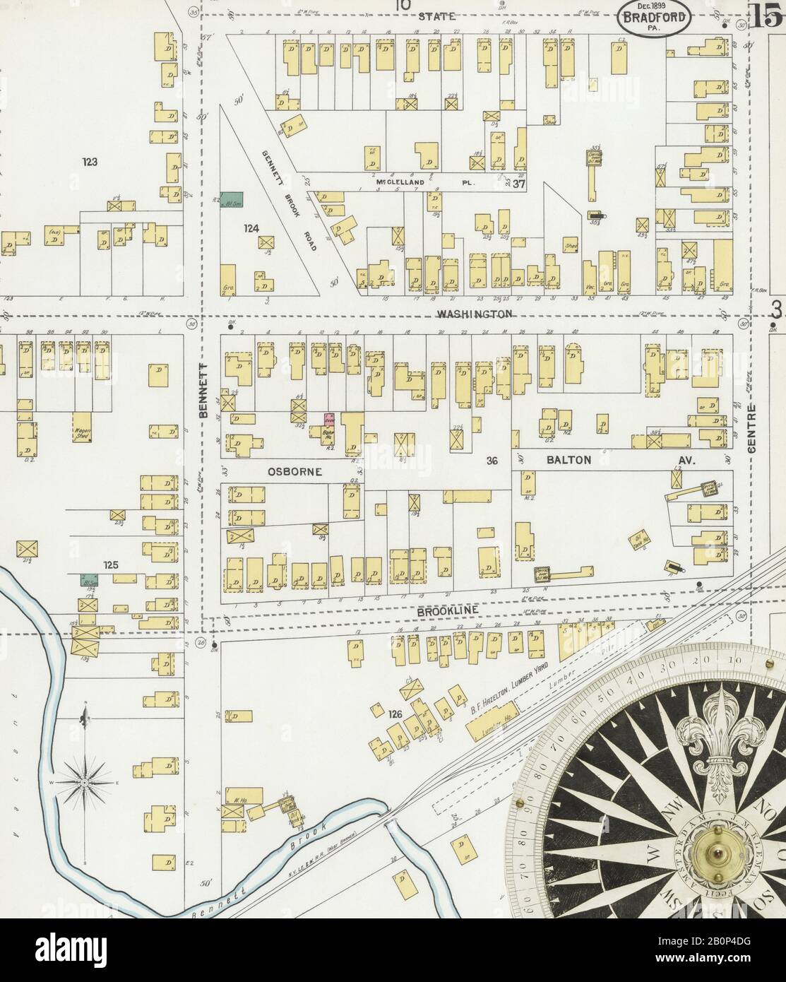 Image 15 de la carte d'assurance-incendie Sanborn de Bradford, comté de McKean, Pennsylvanie. Déc 1899. 25 feuille(s), Amérique, plan de rue avec compas du dix-neuvième siècle Banque D'Images