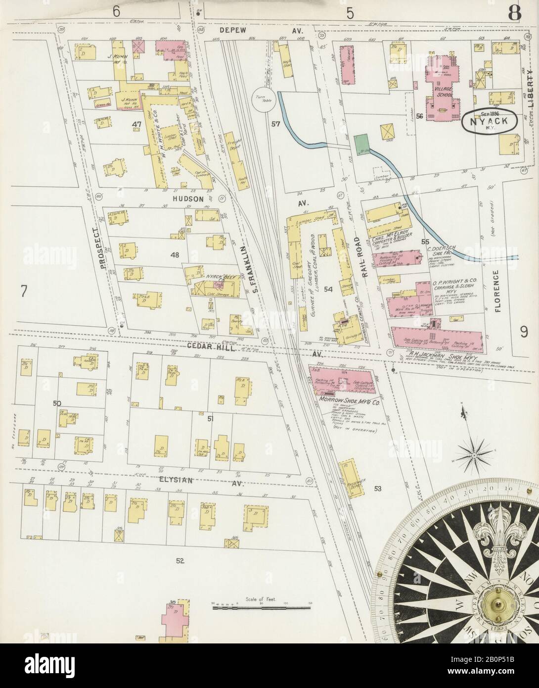 Image 8 De La Carte D'Assurance-Incendie Sanborn De Nyack, Comté De Rockland, New York. Sept 1896. 12 feuille(s), Amérique, plan de rue avec compas du XIXe siècle Banque D'Images