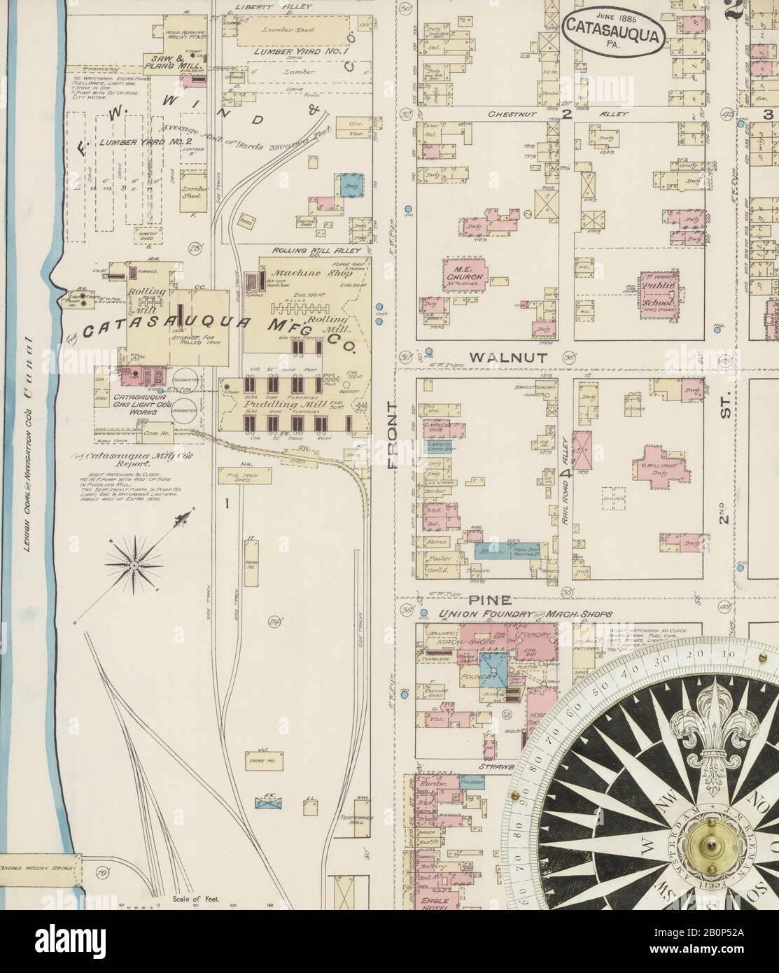 Image 2 De La Carte D'Assurance-Incendie Sanborn De Catasauqua, Comté De Lehigh, Pennsylvanie. Juin 1885. 6 feuille(s), Amérique, plan de rue avec compas du XIXe siècle Banque D'Images
