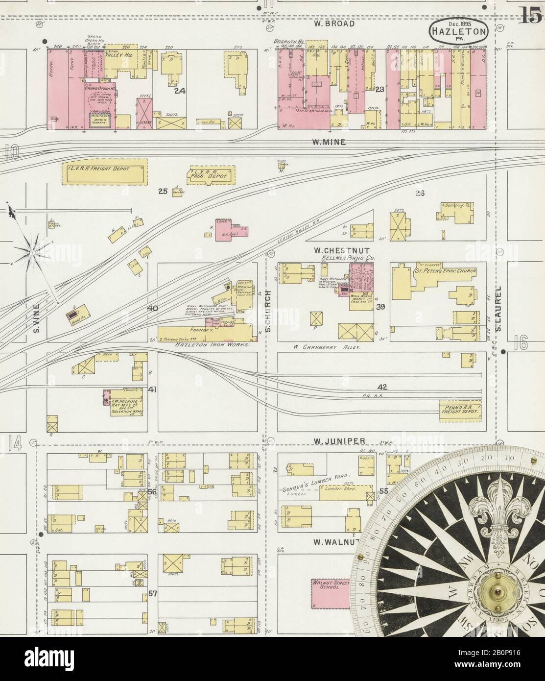 Image 15 De La Carte D'Assurance-Incendie Sanborn De Hazleton, Comté De Luzerne, Pennsylvanie. Déc 1895. 24 feuille(s), Amérique, plan de rue avec compas du XIXe siècle Banque D'Images