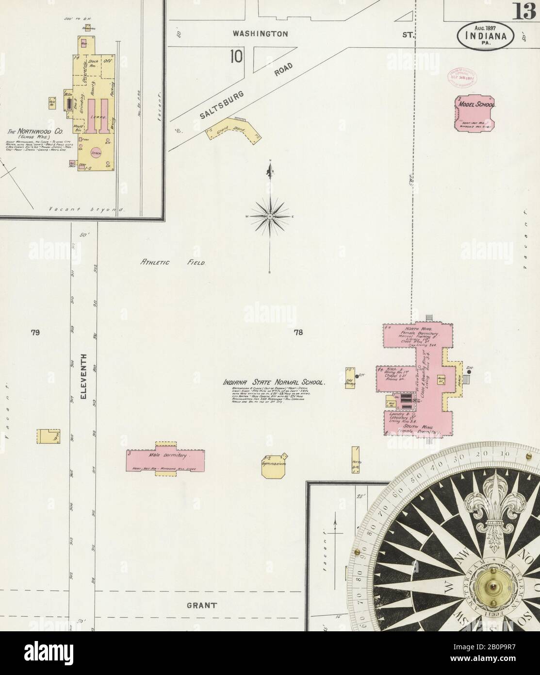 Image 13 De La Carte D'Assurance-Incendie Sanborn De L'Indiana, Comté D'Indiana, Pennsylvanie. Août 1897. 13 feuille(s), Amérique, plan de rue avec compas du XIXe siècle Banque D'Images