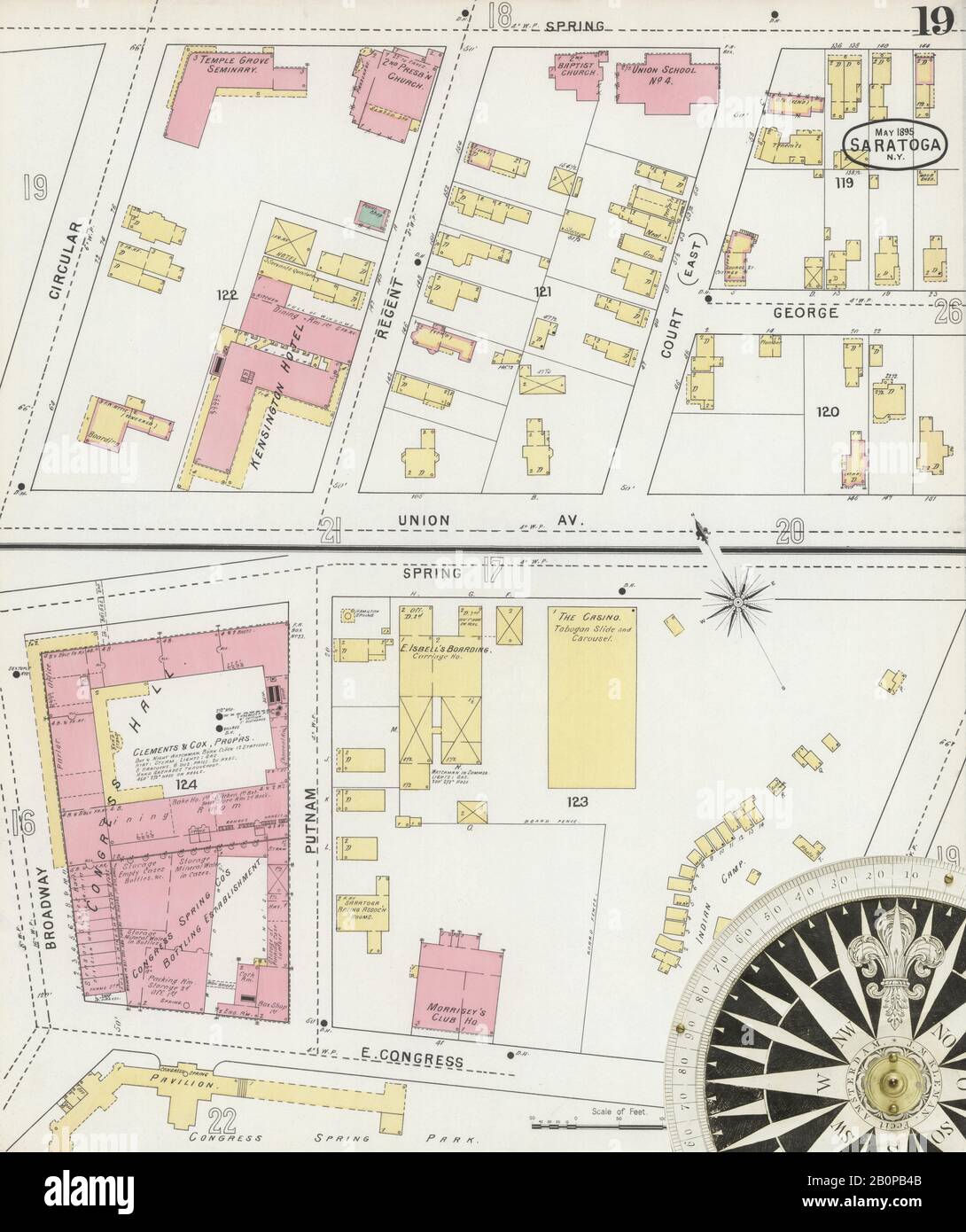 Image 19 De La Carte D'Assurance-Incendie Sanborn De Saratoga, Comté De Saratoga, New York. Mai 1895. 30 feuille(s), Amérique, plan de rue avec compas du XIXe siècle Banque D'Images