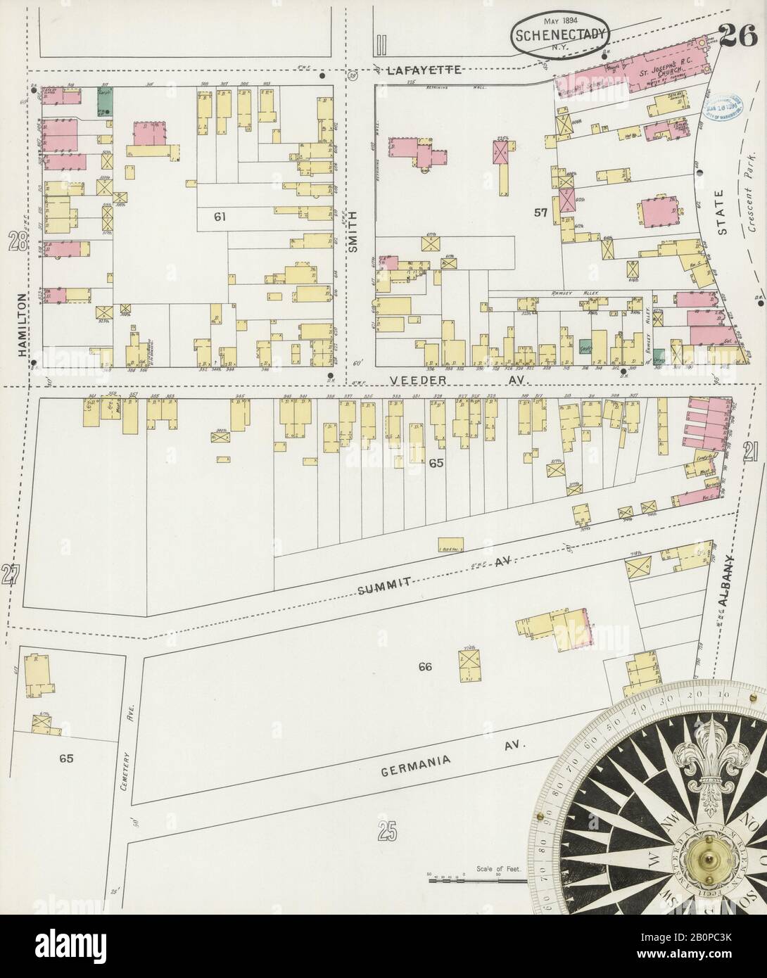 Image 26 De La Carte D'Assurance-Incendie Sanborn De Schenectady, Comté De Schenectady, New York. Mai 1894. 37 feuille(s), Amérique, plan de rue avec compas du dix-neuvième siècle Banque D'Images
