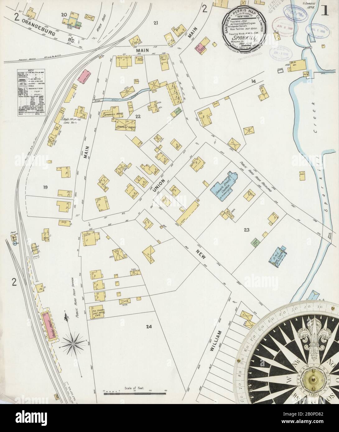 Image 1 De La Carte D'Assurance-Incendie Sanborn De Sparkhill, Comté De Rockland, New York. Mai 1898. 2 feuille(s), Amérique, plan de rue avec un compas du dix-neuvième siècle Banque D'Images