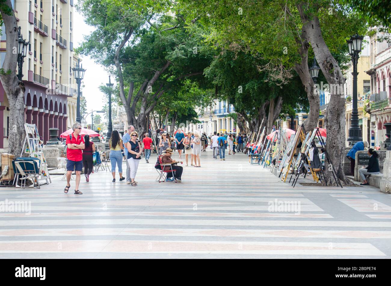 Marché de l'art sur le Paseo de Marti ou le Paseo Del Prado dans la vieille Havane le dimanche. L'artiste vend ses peintures et son artisanat le week-end Banque D'Images