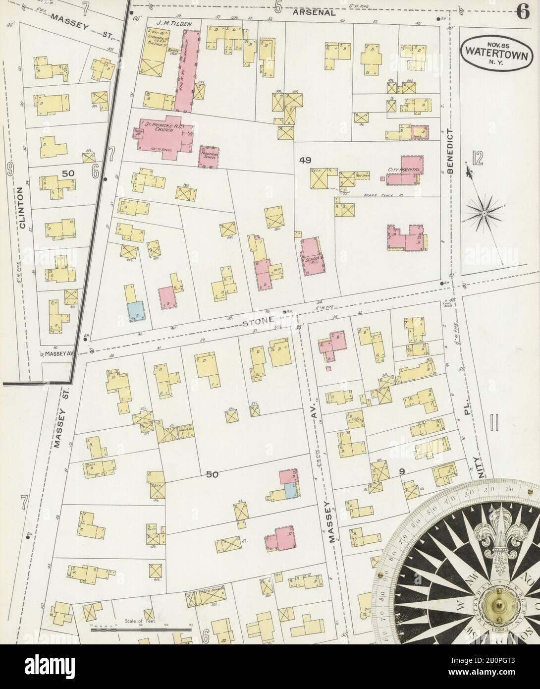 Image 6 De La Carte D'Assurance-Incendie Sanborn De Watertown, Comté De Jefferson, New York. Novembre 1895. 34 feuille(s), Amérique, plan de rue avec compas du dix-neuvième siècle Banque D'Images