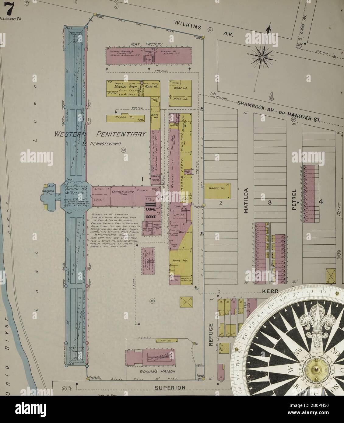 Image 8 De La Carte D'Assurance Incendie De Sanborn D'Allegheny, Comté D'Allegheny, Pennsylvanie. 1893. 125 feuille(s). Direction, Amérique, plan de rue avec un compas du XIXe siècle Banque D'Images