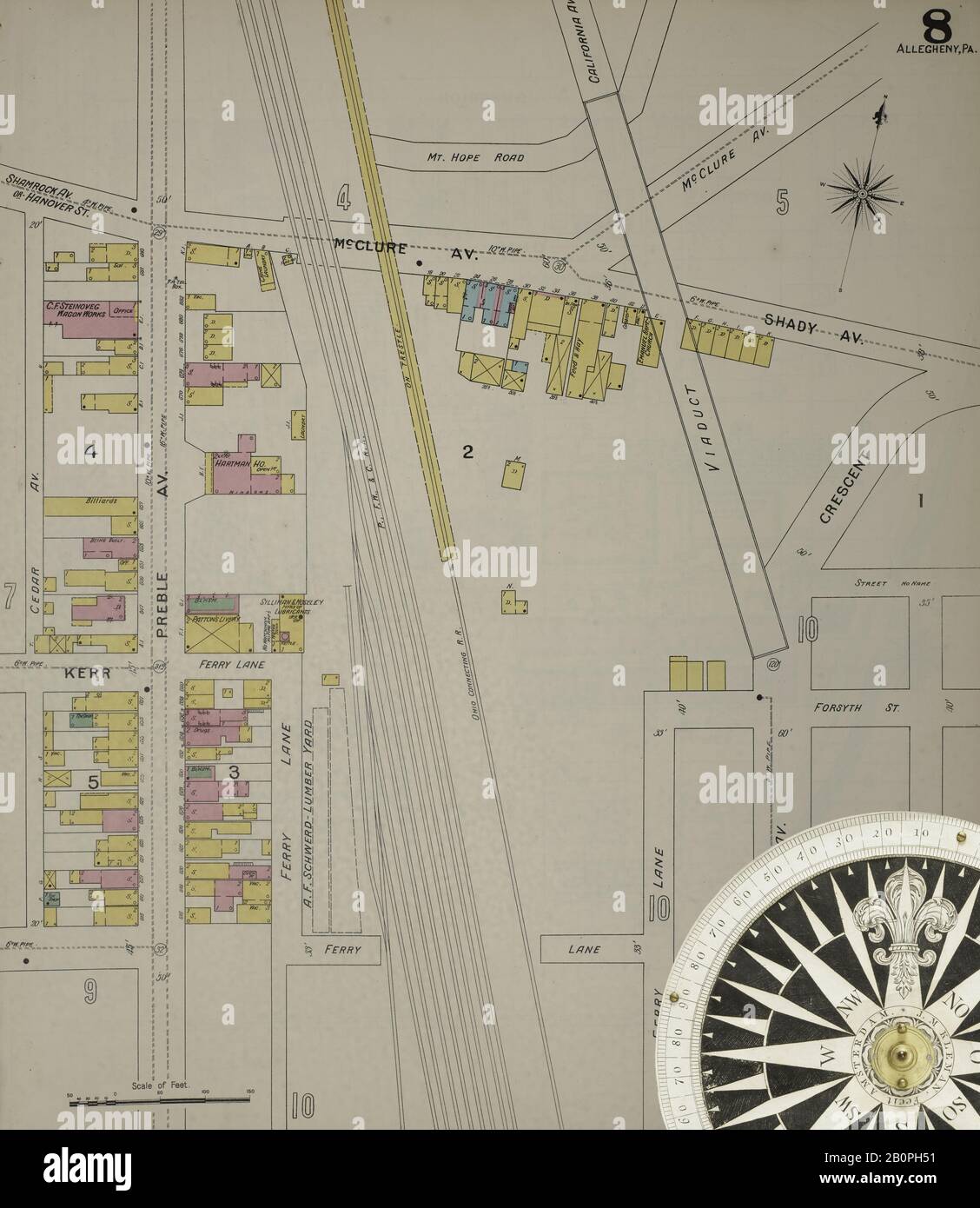 Image 9 De La Carte D'Assurance-Incendie De Sanborn D'Allegheny, Comté D'Allegheny, Pennsylvanie. 1893. 125 feuille(s). Direction, Amérique, plan de rue avec un compas du XIXe siècle Banque D'Images