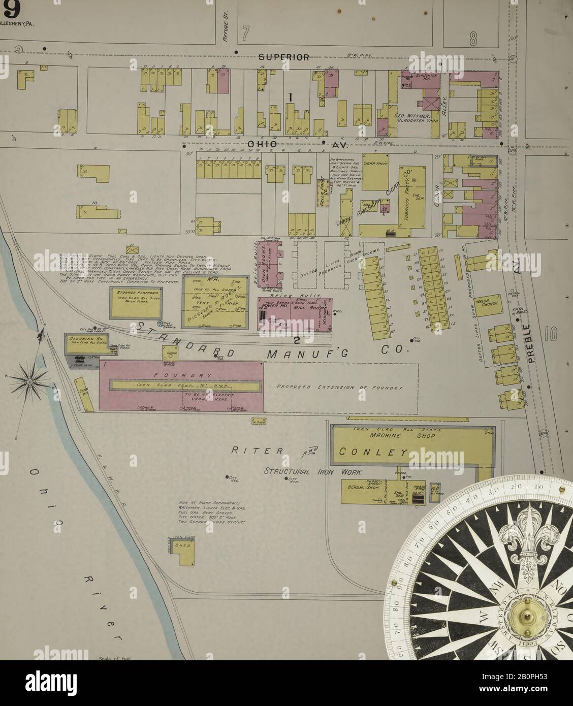 Image 10 De La Carte D'Assurance Incendie De Sanborn D'Allegheny, Comté D'Allegheny, Pennsylvanie. 1893. 125 feuille(s). Direction, Amérique, plan de rue avec un compas du XIXe siècle Banque D'Images