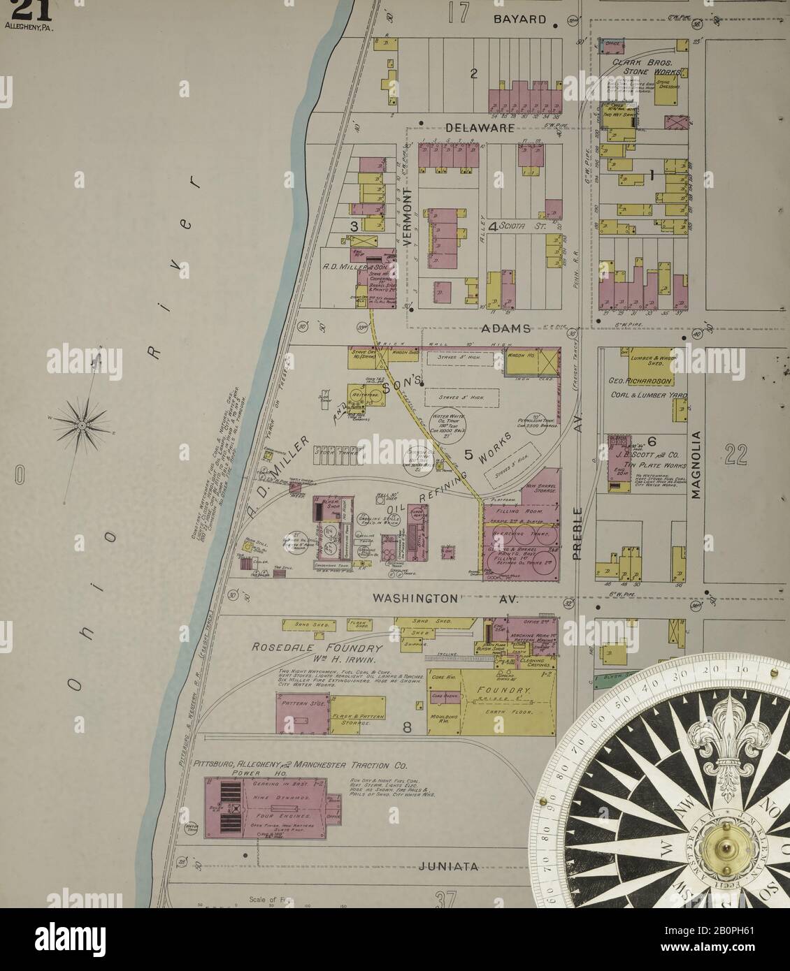 Image 22 De La Carte D'Assurance-Incendie De Sanborn D'Allegheny, Comté D'Allegheny, Pennsylvanie. 1893. 125 feuille(s). Direction, Amérique, plan de rue avec un compas du XIXe siècle Banque D'Images