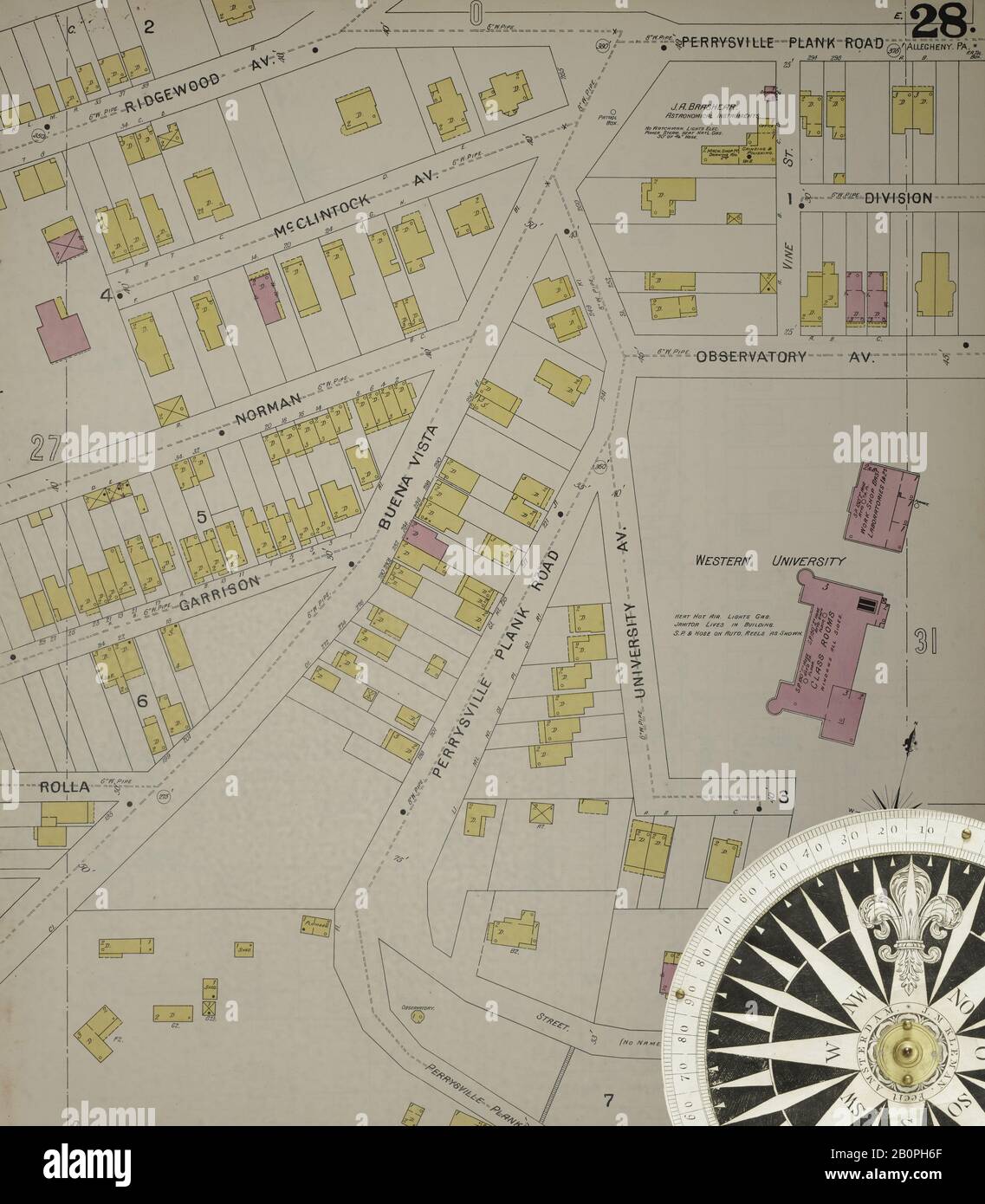 Image 29 De La Carte D'Assurance Incendie De Sanborn D'Allegheny, Comté D'Allegheny, Pennsylvanie. 1893. 125 feuille(s). Direction, Amérique, plan de rue avec un compas du XIXe siècle Banque D'Images