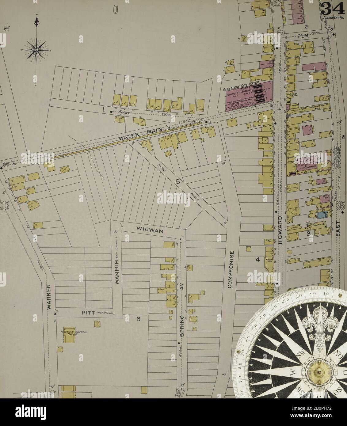 Image 35 De La Carte D'Assurance-Incendie De Sanborn D'Allegheny, Comté D'Allegheny, Pennsylvanie. 1893. 125 feuille(s). Direction, Amérique, plan de rue avec un compas du XIXe siècle Banque D'Images