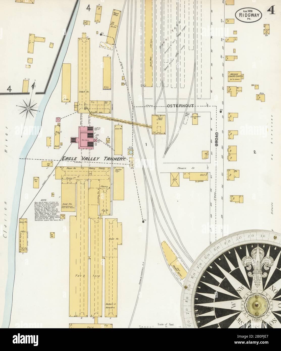 Image 4 De La Carte D'Assurance-Incendie Sanborn De Ridgway, Comté D'Elk, Pennsylvanie. Août 1898. 6 feuille(s), Amérique, plan de rue avec compas du XIXe siècle Banque D'Images