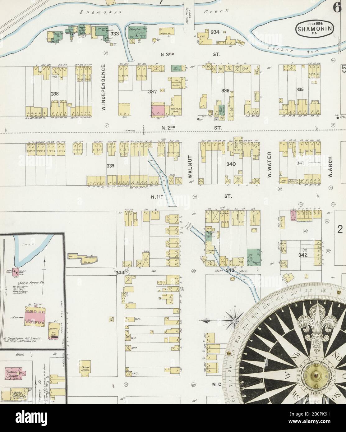 Image 6 De La Carte D'Assurance-Incendie Sanborn De Shamokin, Comté De Northumberland, Pennsylvanie. Juin 1896. 16 feuille(s), Amérique, plan de rue avec compas du XIXe siècle Banque D'Images