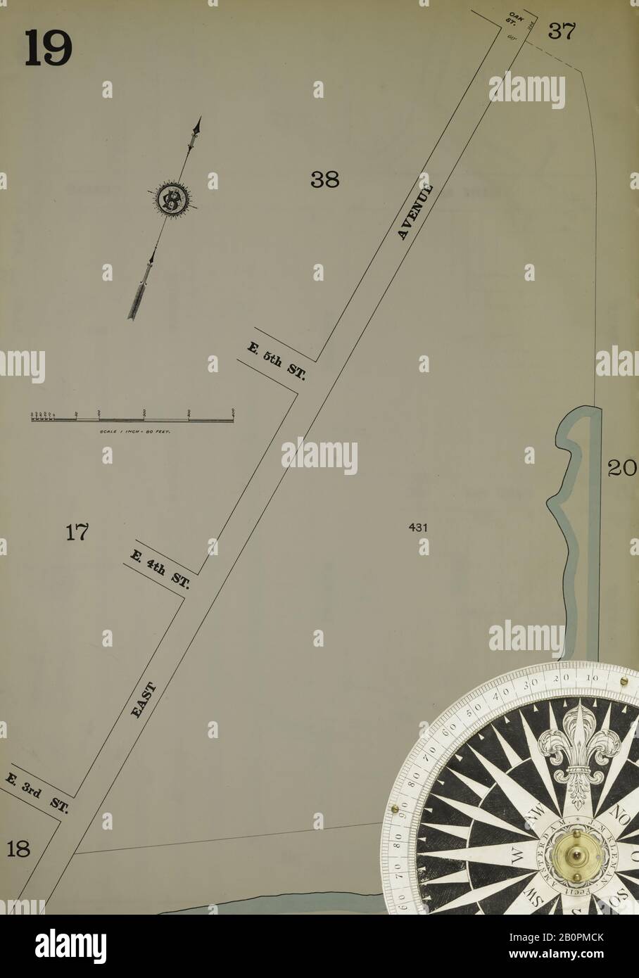 Image 20 De La Carte D'Assurance-Incendie Sanborn De Hudson Co., Comté D'Hudson, New Jersey. 10, 1898. 129 feuille(s). Comprend Bayonne. Direction, Amérique, plan de rue avec un compas du XIXe siècle Banque D'Images