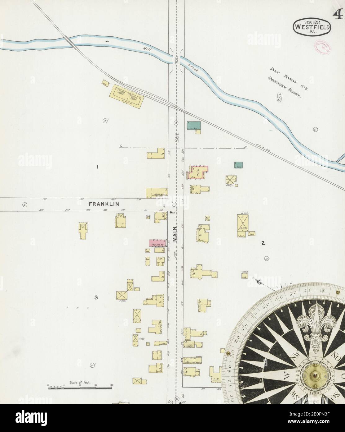 Image 4 De La Carte D'Assurance-Incendie Sanborn De Westfield, Comté De Tioga, Pennsylvanie. Sept. 1894. 5 feuille(s), Amérique, plan de rue avec un compas du dix-neuvième siècle Banque D'Images