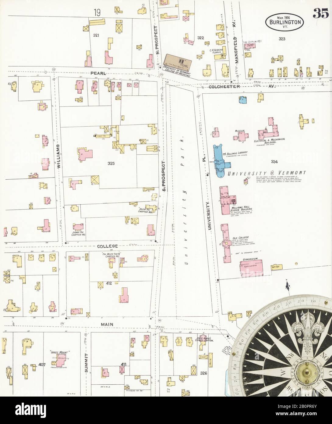 Image 36 De La Carte D'Assurance-Incendie Sanborn De Burlington, Comté De Chittenden, Vermont. Mars 1906. 39 feuille(s), Amérique, plan de rue avec compas du XIXe siècle Banque D'Images