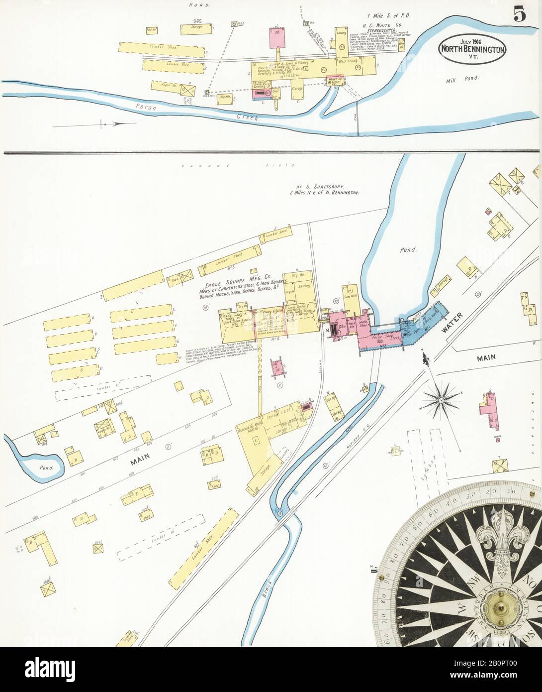 Image 5 De La Carte D'Assurance-Incendie Sanborn De North Bennington, Comté De Bennington, Vermont. Juil 1906. 5 feuille(s), Amérique, plan de rue avec un compas du dix-neuvième siècle Banque D'Images