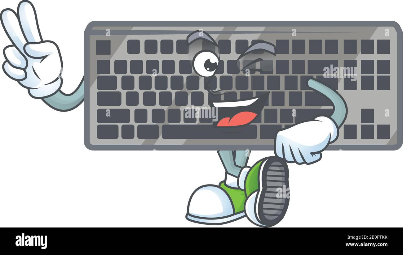 Mignonne mascotte de dessin animé photo de clavier noir avec deux doigts Illustration de Vecteur