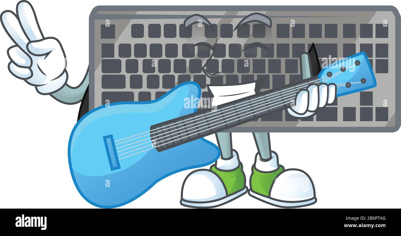Un personnage de dessin animé de clavier noir jouant une guitare Illustration de Vecteur