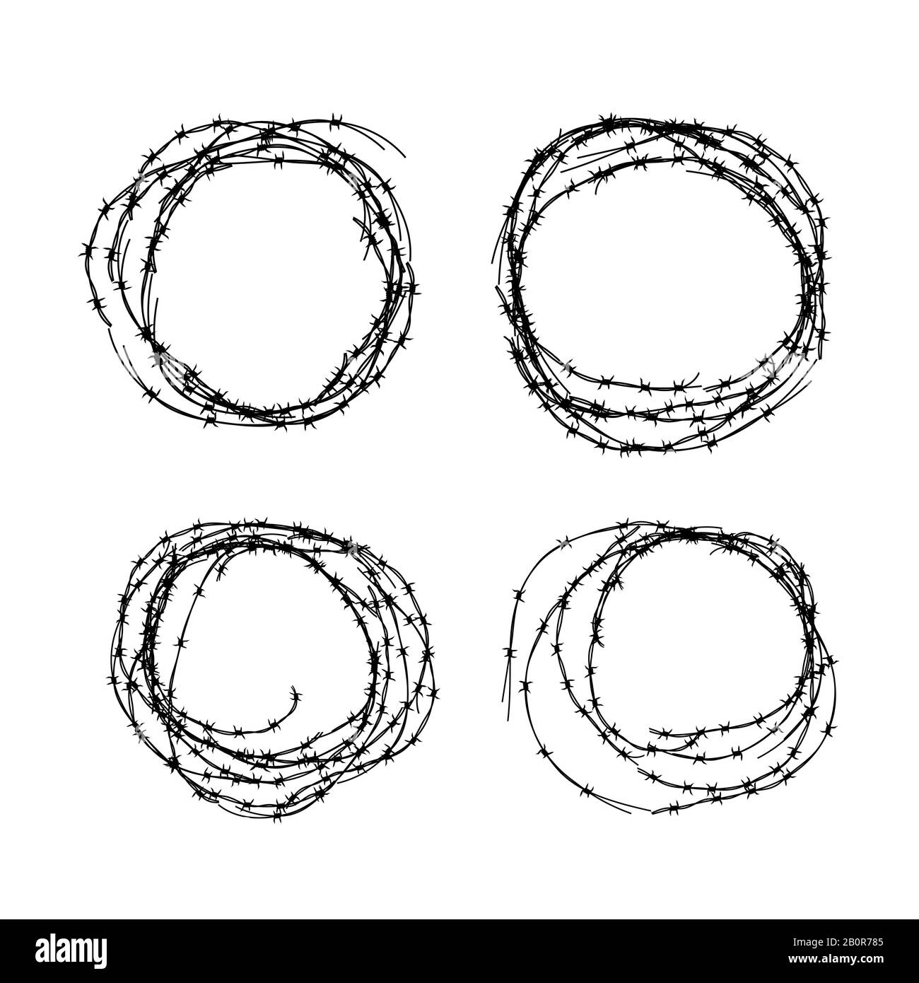 Ensemble de différentes chantres de fil barbelé, silhouettes noires sur blanc Illustration de Vecteur