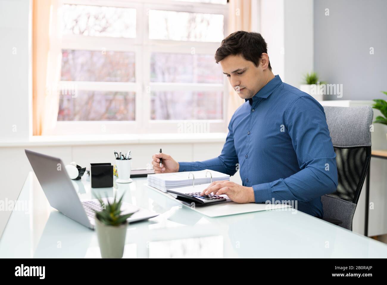 Comptable Efficace Travailler Avec Les Données Financières Au Bureau Banque D'Images