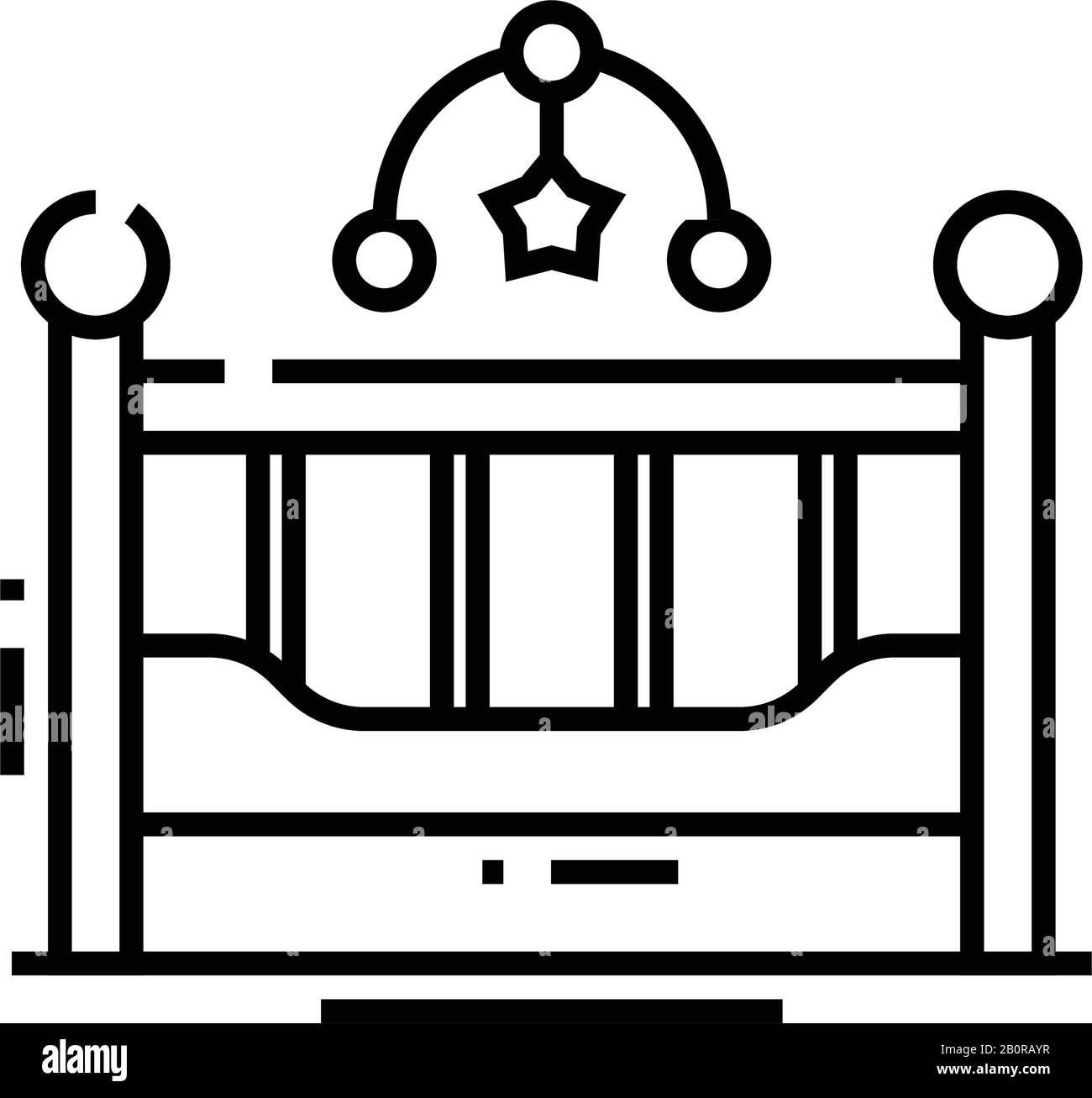 Icône de ligne de lit bébé, signe concept, illustration vectorielle de contour, symbole linéaire. Illustration de Vecteur