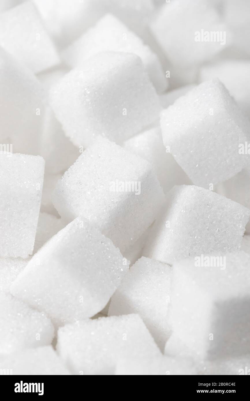 Gros plan macro studio photo de cubes de sucre blanc Banque D'Images