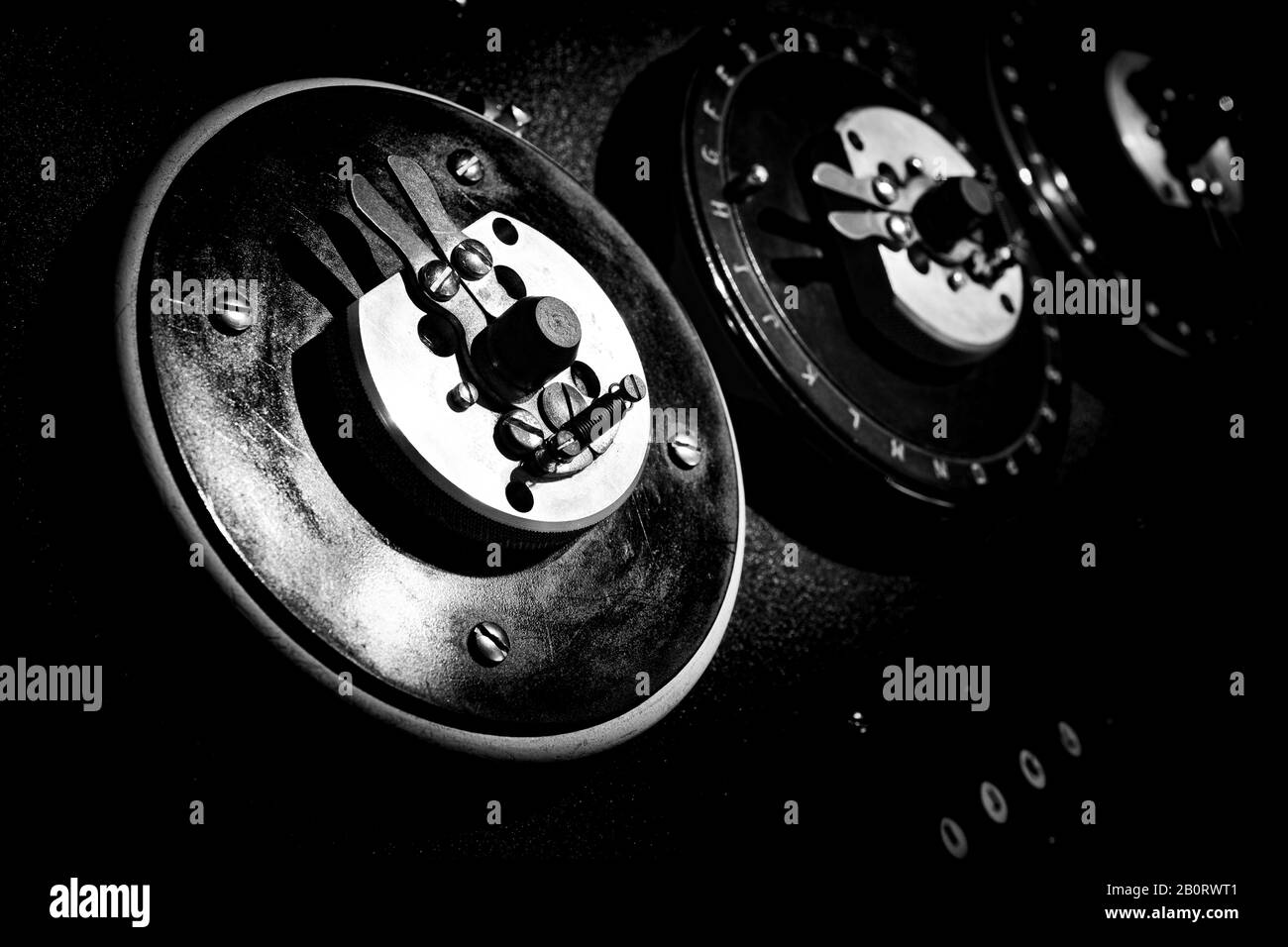 Les cadrans d'une machine de contrôle « Bombe » de la seconde Guerre mondiale utilisée pour craquer les codes allemands « Enigma » à Bletchley Park, Buckinghamshire Banque D'Images